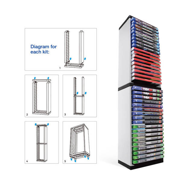 DOBE TP5-0519 Video Game Storage Stand Tower for PS5/ PS4/ PS3/ Xbox Series S and X/Xbox one Game, Universal Game Disc Holder Vertical Stand Organizer Tower, 36-Layer CD storage stand | TP5-0519