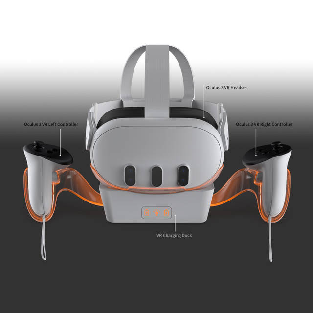 DOBE TY-3835 VR Charging Cradle for Meta/Oculus Quest 3 Charge Controllers Headset Simultaneously Charging Station Accessories Anti-Slip with Indicator Light for Meta/Oculus Quest 3 VR charger stand | TY-3835