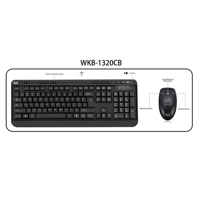 ADESSO WKB-1320CB Antimicrobial Wireless Desktop Keyboard and Mouse | WKB-1320CB