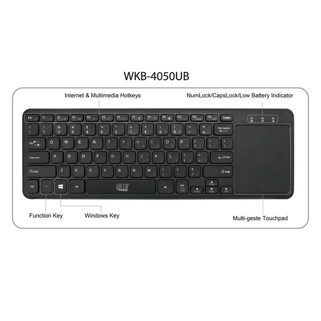 Adesso WKB-4050UB Wireless Keyboard with Built-in Touchpad | WKB-4050UB