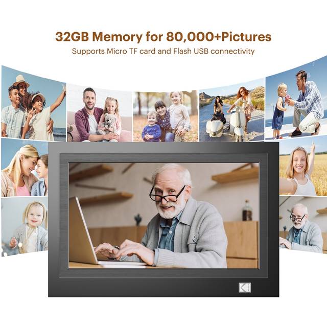 KODAK RWF-116 11.6 inch FHD 1366x768 IPS_2+32GB, black, Wooden Frame, WiFi Digital Photo Frame | RWF-116 BLACK