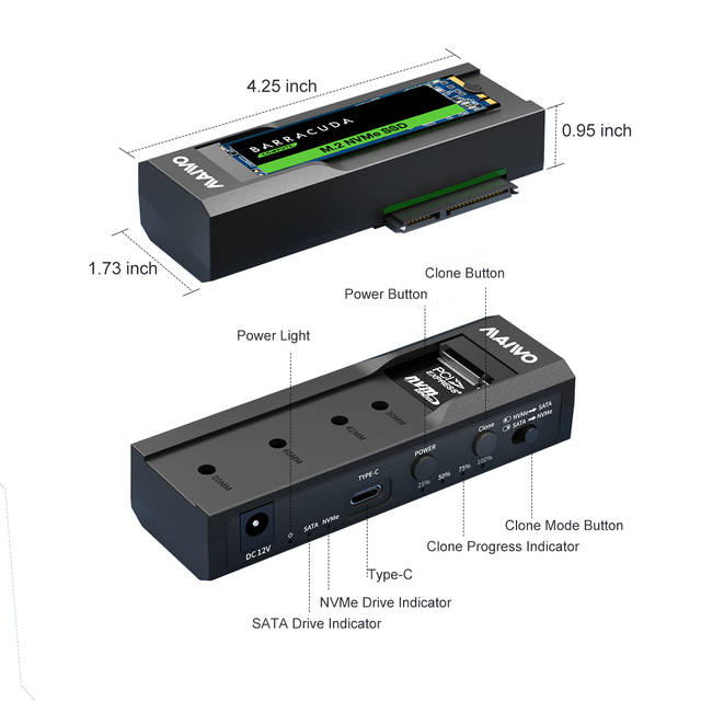 MAIWO K10635N type C 10Gbps to Dual Bay HDD/NVMe M2 SSD Clone Converter for 2.5 inch and 3.5 inch SATA | K10635N