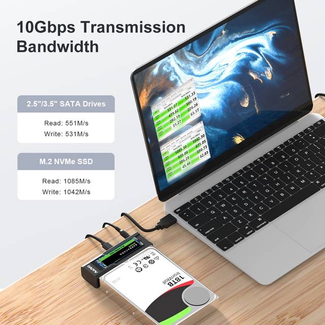 MAIWO K10635N type C 10Gbps to Dual Bay HDD/NVMe M2 SSD Clone Converter for 2.5 inch and 3.5 inch SATA | K10635N