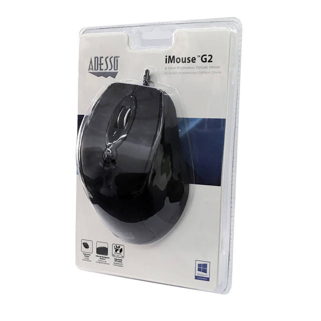 Adesso iMouse G2 Ergonomic Optical Mouse (Black) | IMOUSE G2