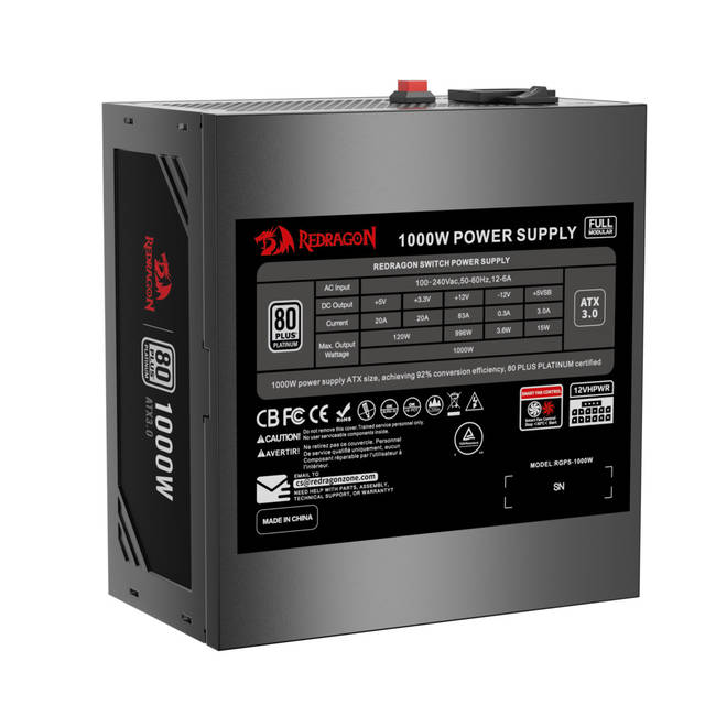 Redragon GC-PS017 80+ Platinum 1000 Watt ATX 3.0 Fully Modular Power Supply Includes a FREE 12VHPWR Cable | GC-PS017