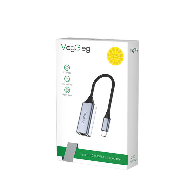 VegGieg V-K308 USB C to Ethernet Adapter, USB C to Gigabit Ethernet Adapter, Aluminum Portable USB C RJ45 Internet Adapter | V-K308