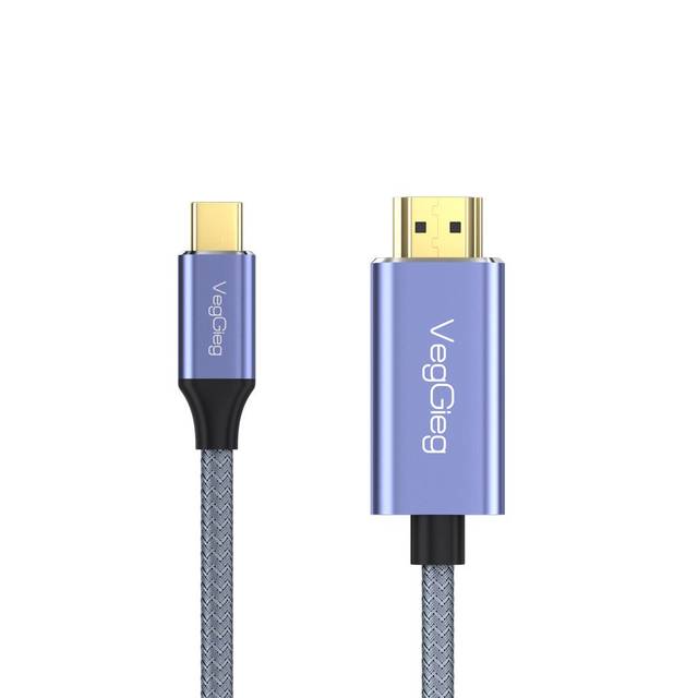 VegGieg V-Z625 6.6FT/2M USB C to HDMI Cable 4K, Anti-Interference Gold-Plated Plugs, Aluminum Type-C to HDMI Cord - Thunderbolt 3 and 4 Compatible for iPhone 15 Series, MacBook, iMac, iPad Pro, Galaxy, Surface, Dell, HP | V-Z625