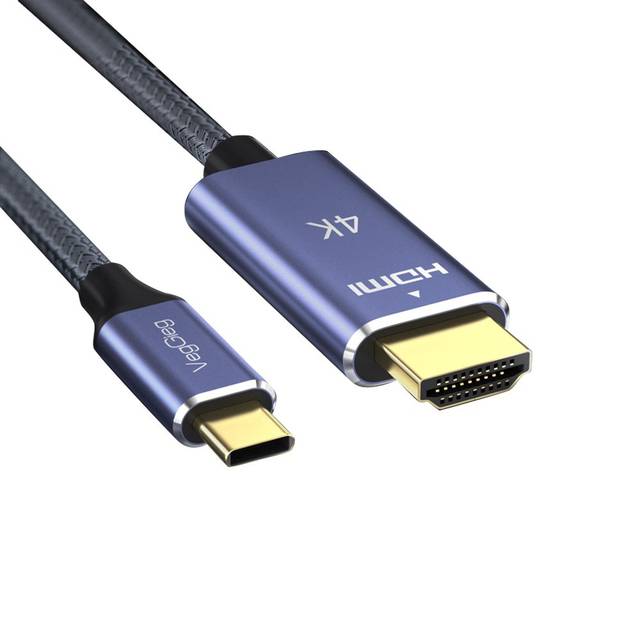 VegGieg V-Z625 6.6FT/2M USB C to HDMI Cable 4K, Anti-Interference Gold-Plated Plugs, Aluminum Type-C to HDMI Cord - Thunderbolt 3 and 4 Compatible for iPhone 15 Series, MacBook, iMac, iPad Pro, Galaxy, Surface, Dell, HP | V-Z625